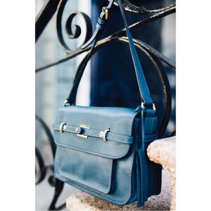 LINEA PELLE Logan Blue Leather Satchel/Messenger Doctor's Crossbody Handbag